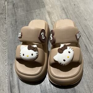 Hello Kitty Platform Sandals Slip Ons Beige Padded Women's Shoes 35-36